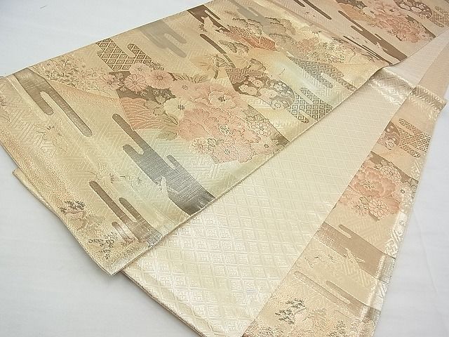平和屋着物◎佐賀錦 六通柄袋帯 エ霞地紙花文 金糸 逸品 BAAI3322qt