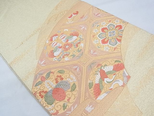 平和屋着物◎太鼓柄袋帯 唐織 綴れ 蜀江花鳥文 金銀糸 逸品 BAAI3361qt