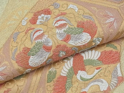 平和屋着物◎太鼓柄袋帯 唐織 綴れ 蜀江花鳥文 金銀糸 逸品 BAAI3361qt