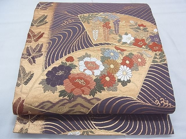 平和屋着物◎六通柄袋帯 花地紙流し 金糸 逸品 BAAI3379qt