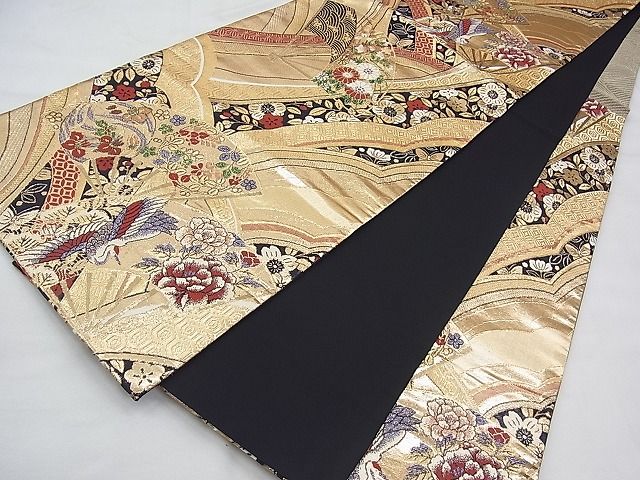 平和屋着物◎六通柄袋帯 唐織 麗美 黒地 金糸 逸品 BAAI3376qt
