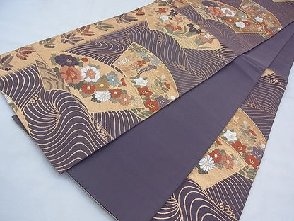 平和屋着物◎六通柄袋帯 花地紙流し 金糸 逸品 BAAI3379qt