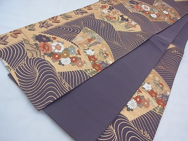 平和屋着物◎六通柄袋帯 花地紙流し 金糸 逸品 BAAI3379qt