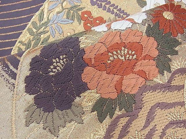 平和屋着物◎六通柄袋帯 花地紙流し 金糸 逸品 BAAI3379qt