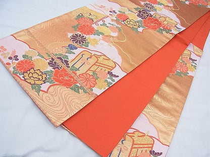 平和屋着物◎六通柄袋帯 唐織 雲取御所車花文 金糸 逸品 BAAI3380qt