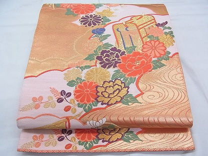平和屋着物◎六通柄袋帯 唐織 雲取御所車花文 金糸 逸品 BAAI3380qt