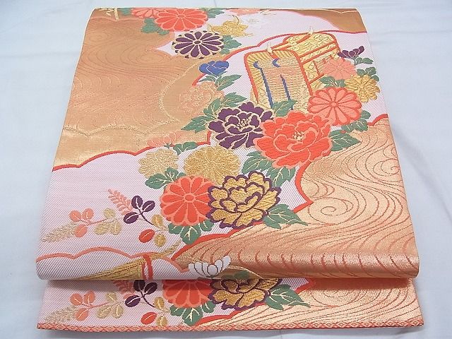 平和屋着物◎六通柄袋帯 唐織 雲取御所車花文 金糸 逸品 BAAI3380qt