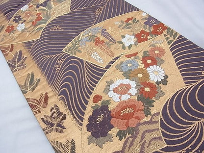 平和屋着物◎六通柄袋帯 花地紙流し 金糸 逸品 BAAI3379qt