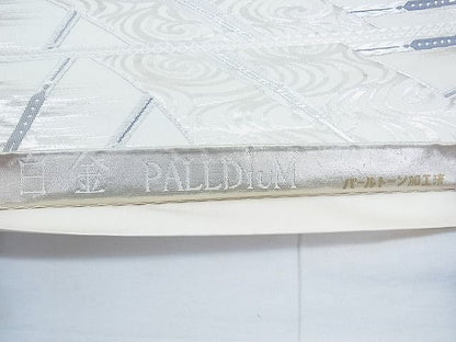 平和屋着物◎六通柄袋帯 扇流し 白金 逸品 BAAI3389qt