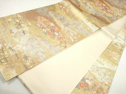 平和屋着物◎六通柄袋帯 地紙重ね草花文 金糸 逸品 CAAG2485eg