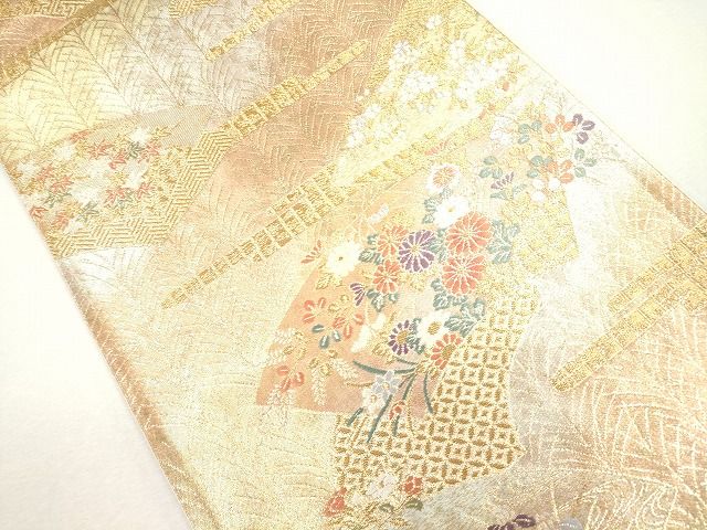 平和屋着物◎六通柄袋帯 地紙重ね草花文 金糸 逸品 CAAG2485eg
