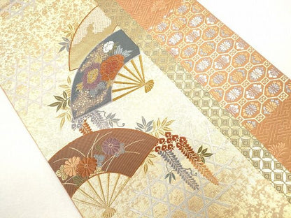 平和屋着物◎六通柄袋帯 唐織 扇面草花文 金糸 逸品 CAAG2486eg