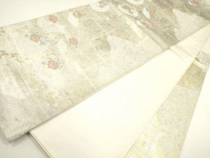平和屋着物◎六通柄袋帯 流水花鳥丸文 金銀糸 逸品 CAAG2476eg