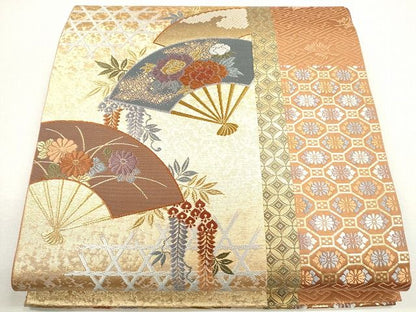 平和屋着物◎六通柄袋帯 唐織 扇面草花文 金糸 逸品 CAAG2486eg