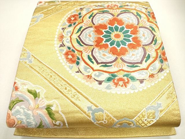 平和屋着物◎六通柄袋帯 唐織 椿丸華文 金糸 逸品 CAAG2497eg