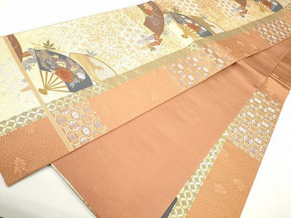 平和屋着物◎六通柄袋帯 唐織 扇面草花文 金糸 逸品 CAAG2486eg