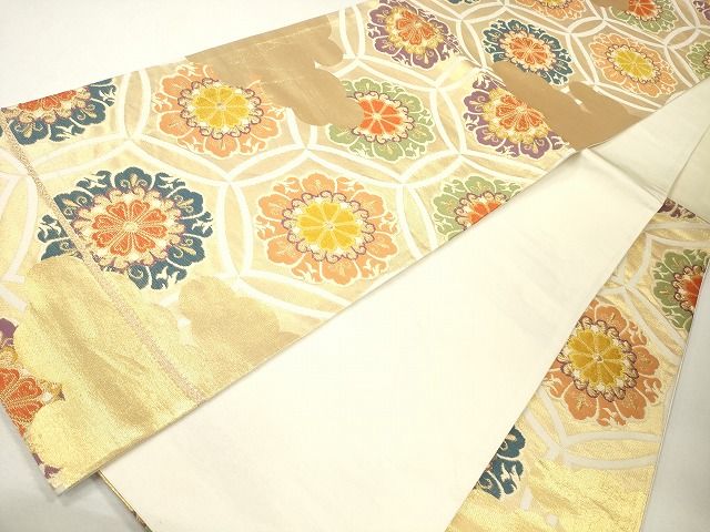 平和屋着物◎六通柄袋帯 唐織 正倉院花丸文 金糸 逸品 CAAG2523eg