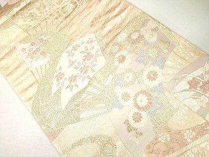 平和屋着物◎六通柄袋帯 唐織 扇面流水草花文 金銀糸 逸品 CAAG2521eg