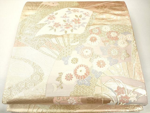 平和屋着物◎六通柄袋帯 唐織 扇面流水草花文 金銀糸 逸品 CAAG2521eg