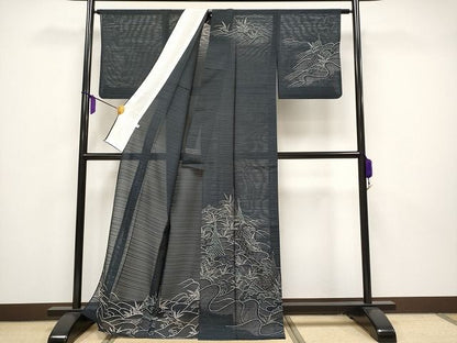 平和屋本店■極上　夏物　訪問着　変わり絽　銀駒刺繍　立波草木文　銀糸　逸品　CYAA0592s4