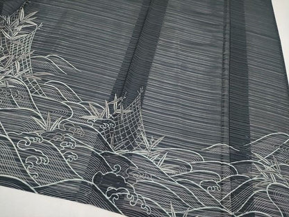 平和屋本店■極上　夏物　訪問着　変わり絽　銀駒刺繍　立波草木文　銀糸　逸品　CYAA0592s4