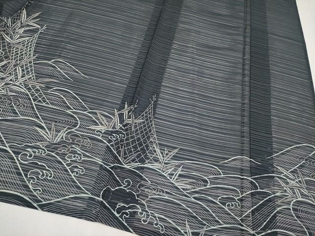 平和屋本店■極上　夏物　訪問着　変わり絽　銀駒刺繍　立波草木文　銀糸　逸品　CYAA0592s4