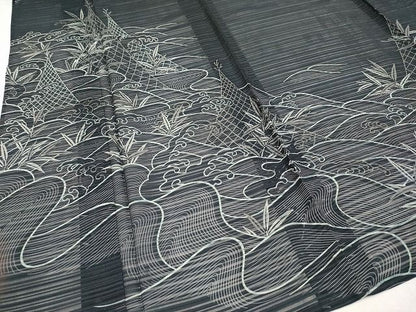 平和屋本店■極上　夏物　訪問着　変わり絽　銀駒刺繍　立波草木文　銀糸　逸品　CYAA0592s4