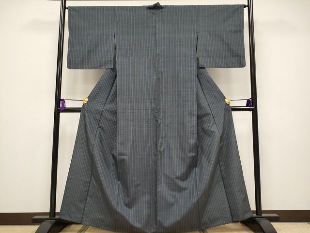 平和屋本店▽極上 石川県指定無形文化財 牛首紬 白山工房 手織り 先染め 単衣 間道 証紙付き 逸品 CYAA0612s4