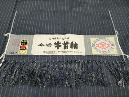 平和屋本店▽極上 石川県指定無形文化財 牛首紬 白山工房 手織り 先染め 単衣 間道 証紙付き 逸品 CYAA0612s4