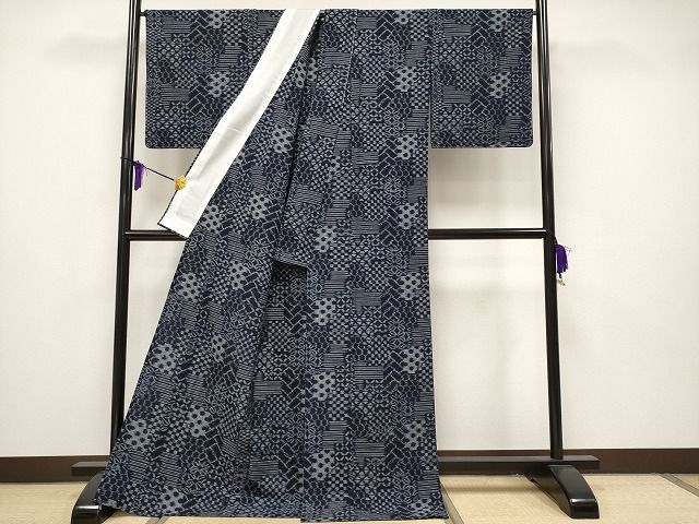 平和屋本店■極上　久留米絣　単衣　野口泰光作　綿　証紙付き　逸品　未使用　CYAA0618s4