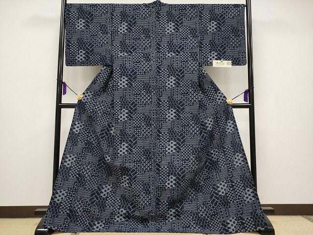平和屋本店■極上　久留米絣　単衣　野口泰光作　綿　証紙付き　逸品　未使用　CYAA0618s4