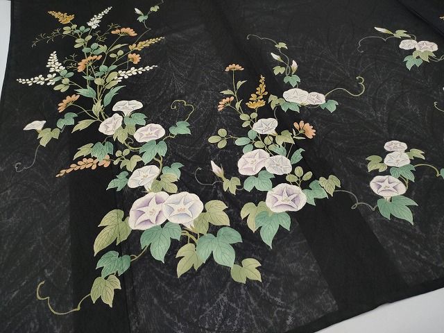期間限定セール40％off■極上　夏物　ファッションデザイナー 花井幸子　訪問着　手描き　草木紋紗　朝顔　アサガオ　黒地　 CYAA0624s4