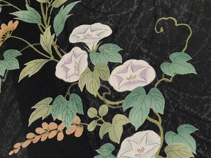 期間限定セール40％off■極上　夏物　ファッションデザイナー 花井幸子　訪問着　手描き　草木紋紗　朝顔　アサガオ　黒地　 CYAA0624s4