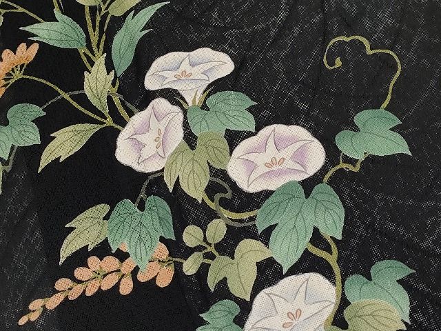 期間限定セール40％off■極上　夏物　ファッションデザイナー 花井幸子　訪問着　手描き　草木紋紗　朝顔　アサガオ　黒地　 CYAA0624s4