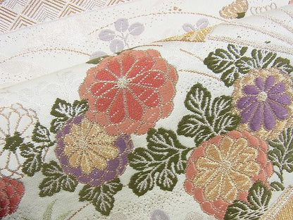 平和屋着物◎六通柄袋帯 唐織 エ霞扇面花文 金銀糸 逸品 BAAI4472jm