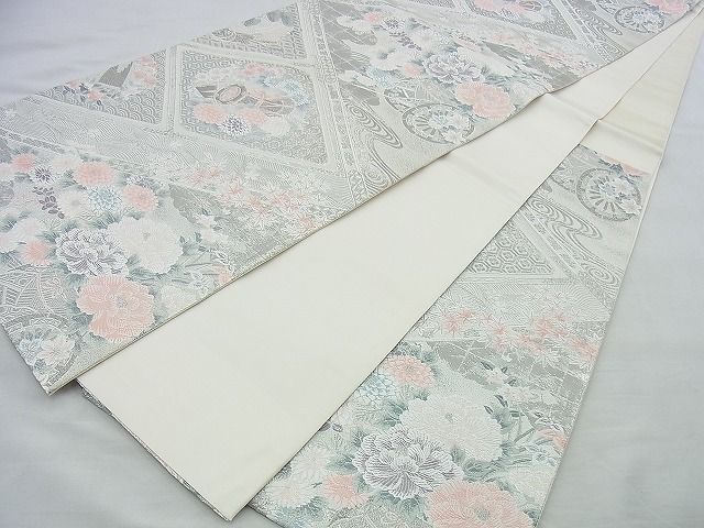 平和屋着物◎六通柄袋帯 唐織 格天花車文 九百プラチナ箔 逸品 BAAI4507jm