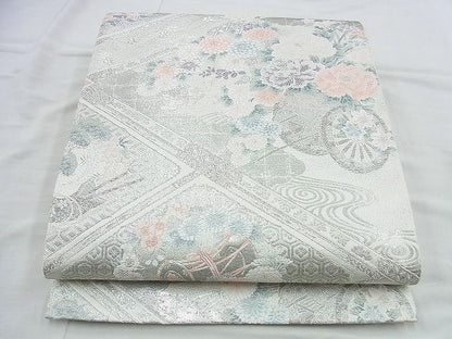 平和屋着物◎六通柄袋帯 唐織 格天花車文 九百プラチナ箔 逸品 BAAI4507jm