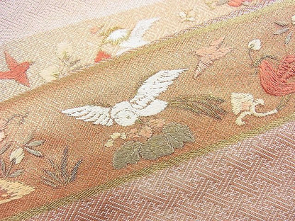 平和屋着物◎佐賀錦 太鼓柄袋帯 刺繍 横段鳥獣花文 金彩 逸品 BAAI4518jm