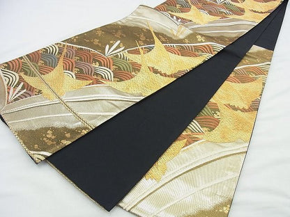 平和屋着物◎六通柄袋帯 唐織 青海波飛鶴文 金銀糸 逸品 BAAI4519jm