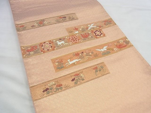 平和屋着物◎佐賀錦 太鼓柄袋帯 刺繍 横段鳥獣花文 金彩 逸品 BAAI4518jm