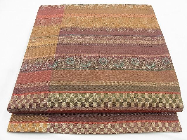 平和屋着物◎全通柄袋帯 横段唐草文 金糸 逸品 BAAI4516jm