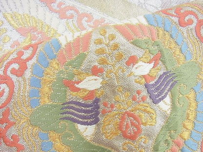 平和屋着物◎六通柄袋帯 唐織 向かい鳳凰菱文様 金銀糸 逸品 BAAI4551jm