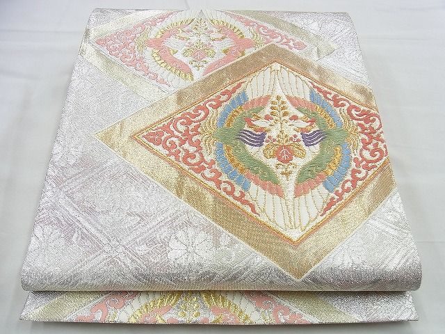 平和屋着物◎六通柄袋帯 唐織 向かい鳳凰菱文様 金銀糸 逸品 BAAI4551jm
