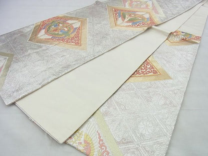平和屋着物◎六通柄袋帯 唐織 向かい鳳凰菱文様 金銀糸 逸品 BAAI4551jm