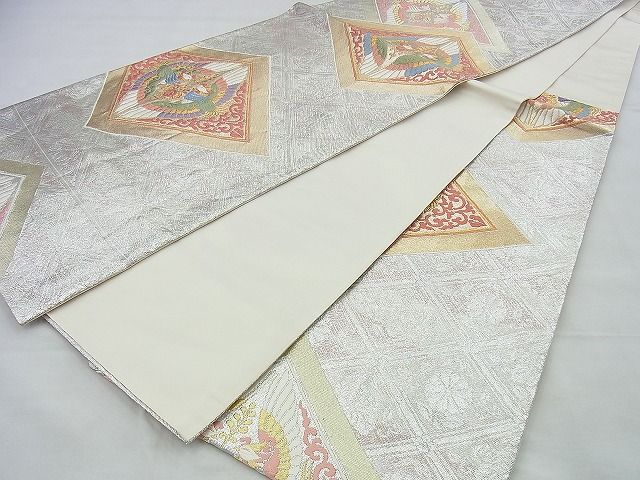 平和屋着物◎六通柄袋帯 唐織 向かい鳳凰菱文様 金銀糸 逸品 BAAI4551jm