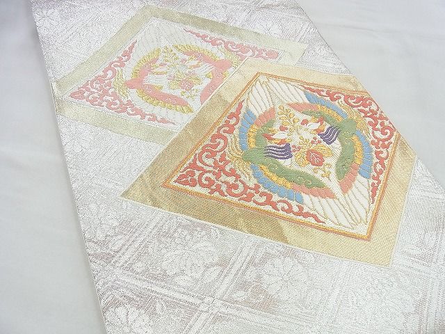 平和屋着物◎六通柄袋帯 唐織 向かい鳳凰菱文様 金銀糸 逸品 BAAI4551jm