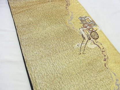 平和屋着物◎六通柄袋帯 唐織 御所車 金糸 逸品 BAAI4562jm