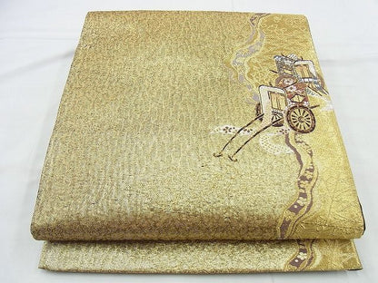 平和屋着物◎六通柄袋帯 唐織 御所車 金糸 逸品 BAAI4562jm