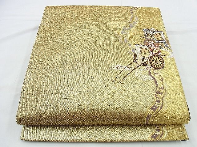 平和屋着物◎六通柄袋帯 唐織 御所車 金糸 逸品 BAAI4562jm