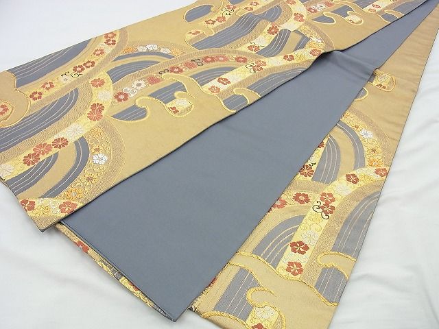 平和屋着物◎六通柄袋帯 唐織 立波花唐草文 金銀糸 逸品 BAAI4568jm